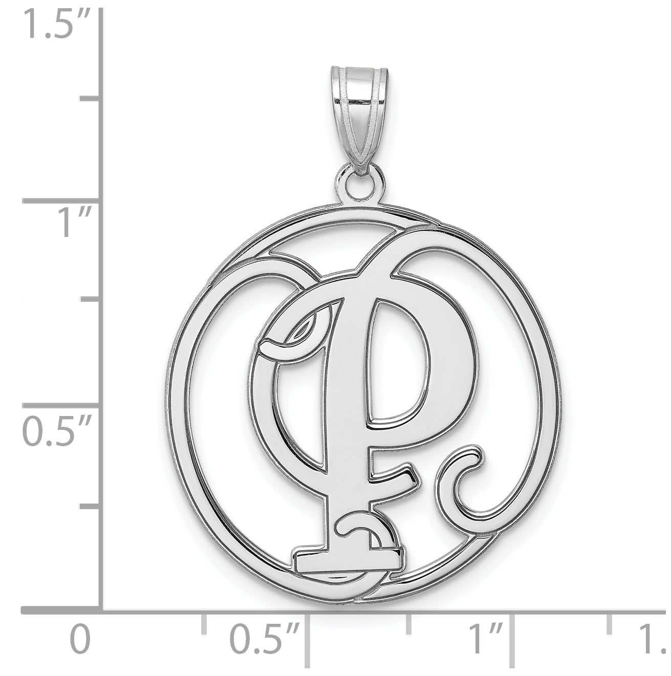 Large Sterling Silver Rhodium plated Fancy Script Letter P Initial Pendant