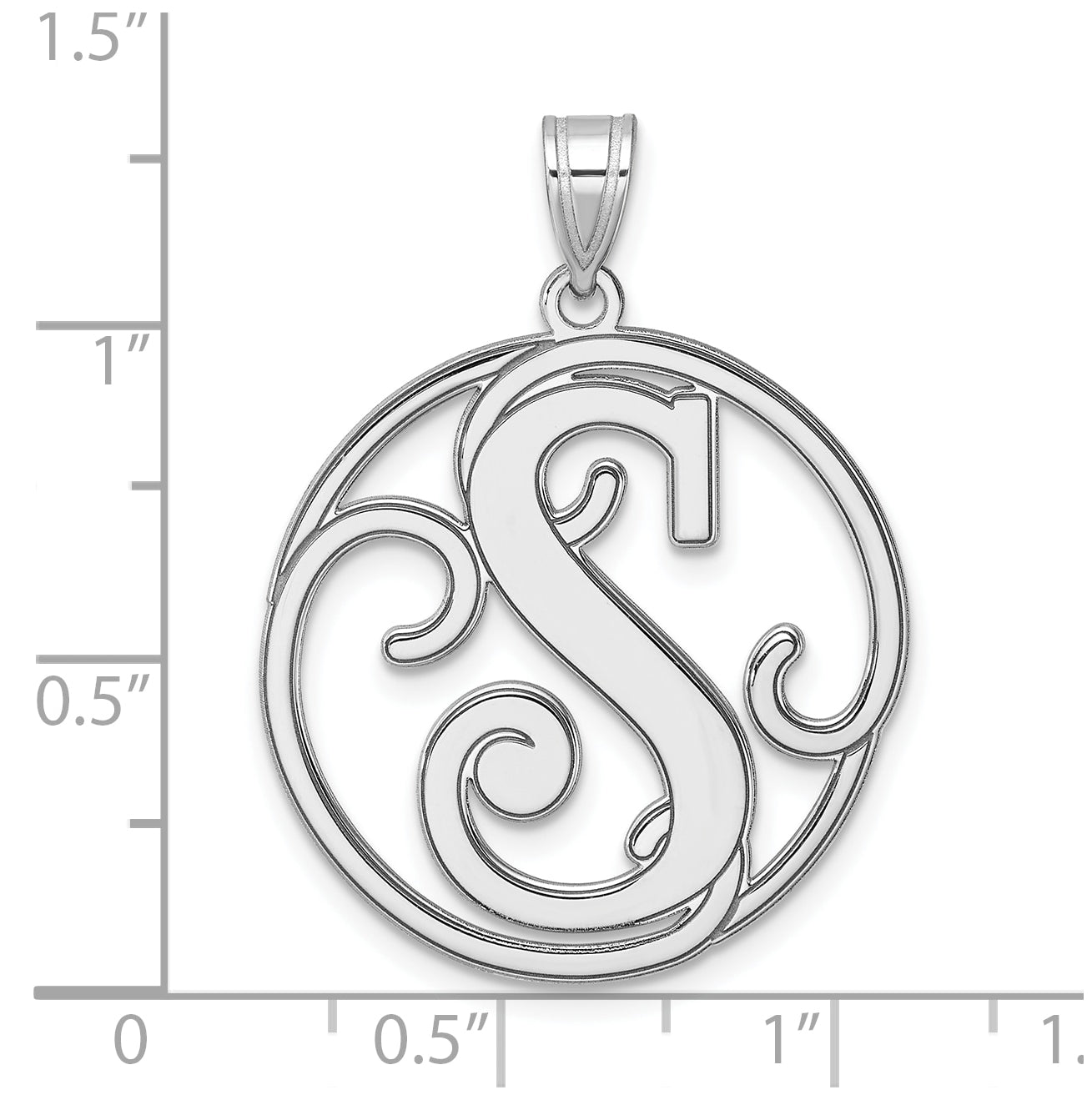 Large Sterling Silver Rhodium plated Fancy Script Letter S Initial Pendant