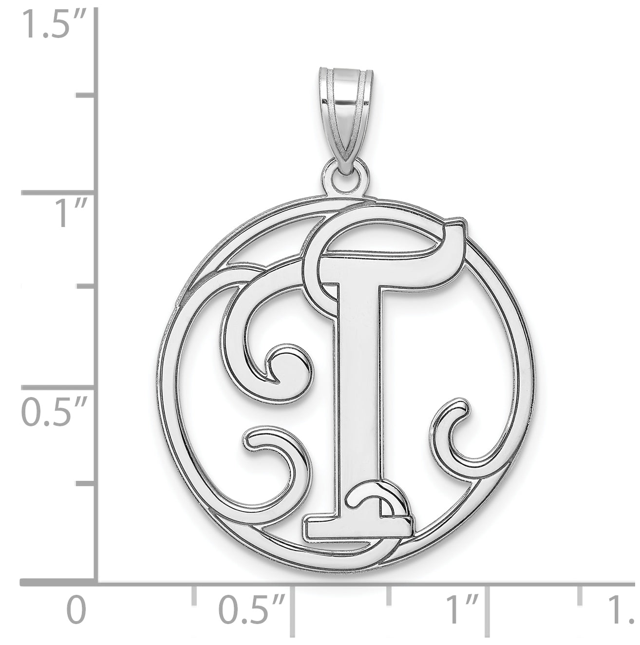 Large Sterling Silver Rhodium plated Fancy Script Letter T Initial Pendant