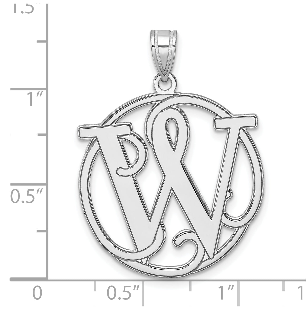 Large Sterling Silver Rhodium plated Fancy Script Letter W Initial Pendant
