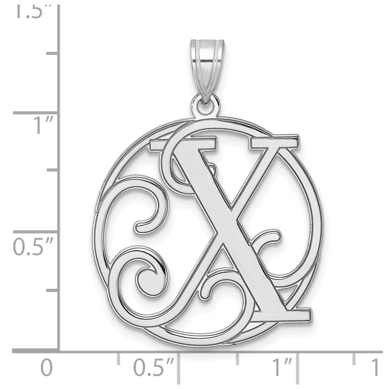 Large Sterling Silver Rhodium plated Fancy Script Letter X Initial Pendant