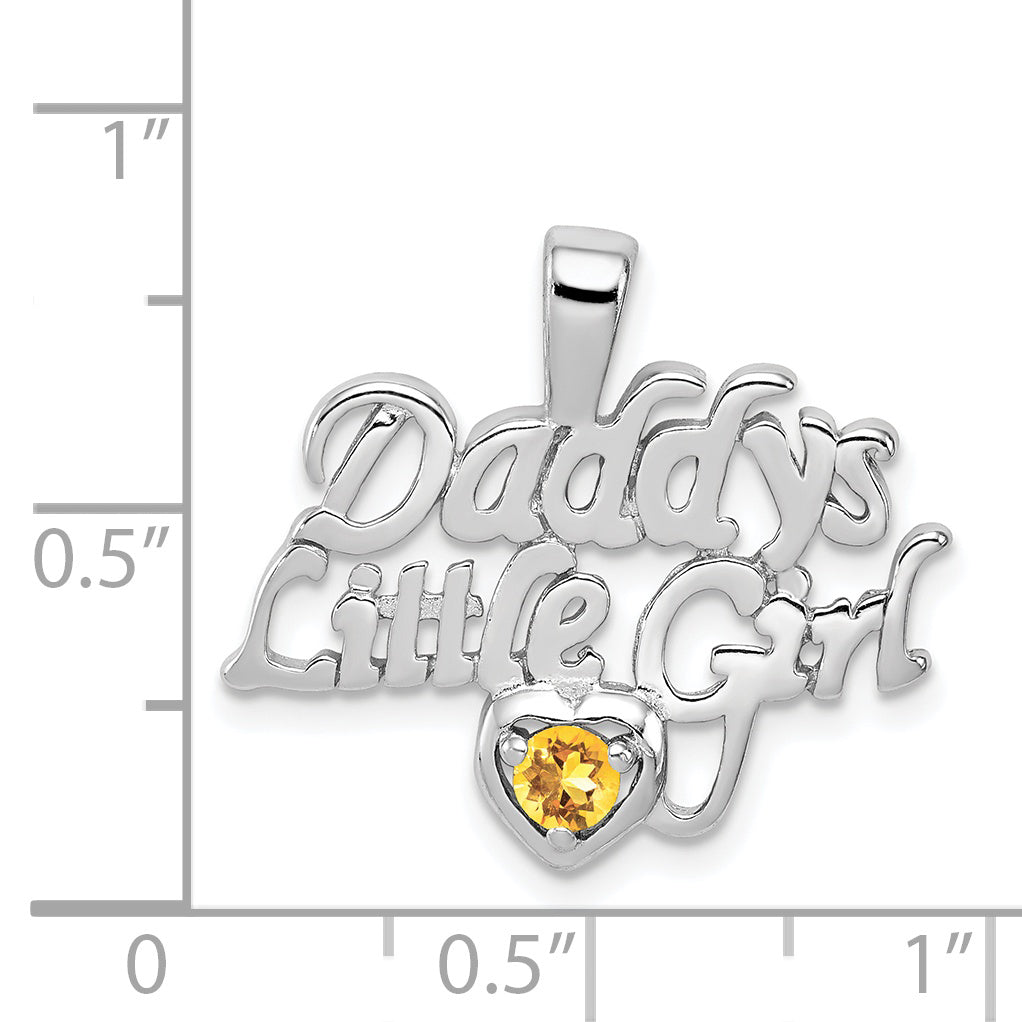 Sterling Silver Rhodium platedCitrine Daddy's Little Girl Pendant