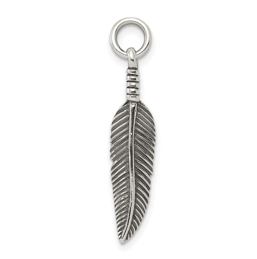 Sterling Silver Antiqued Feather Charm – Elegant Jewelry Gift for Birthday, Anniversary, Engagement, Wedding