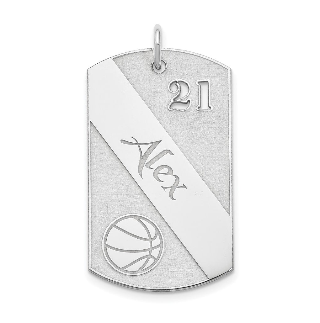 SS/Rhodium-plated Personalized Basketball Dog Tag Charm