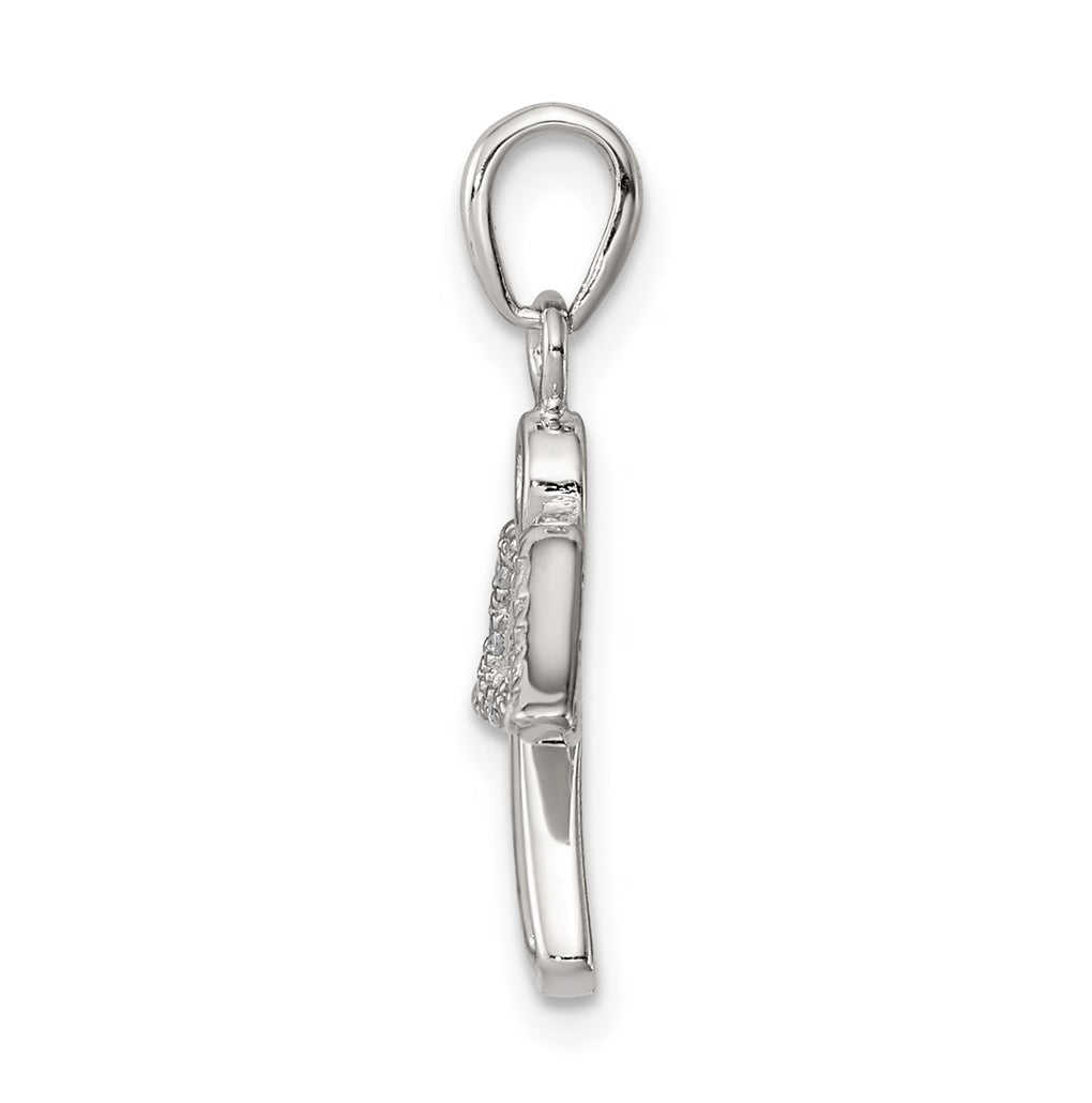 Sterling Silver Rhodium-plated Angel w/ Cubic Zirconia Wings Pendant
