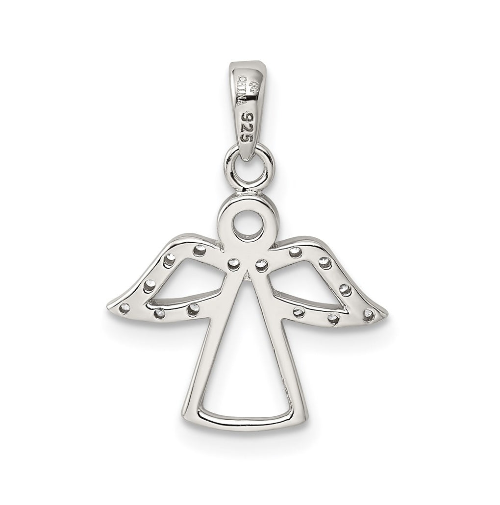 Sterling Silver Rhodium-plated Angel w/ Cubic Zirconia Wings Pendant