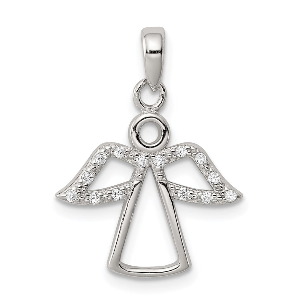Sterling Silver Rhodium-plated Angel w/ Cubic Zirconia Wings Pendant