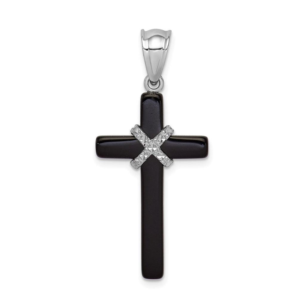 Sterling Silver Rhodium-plated Onyx Cross Pendant – Elegant Jewelry Gift for Birthday, Anniversary, Engagement, Wedding