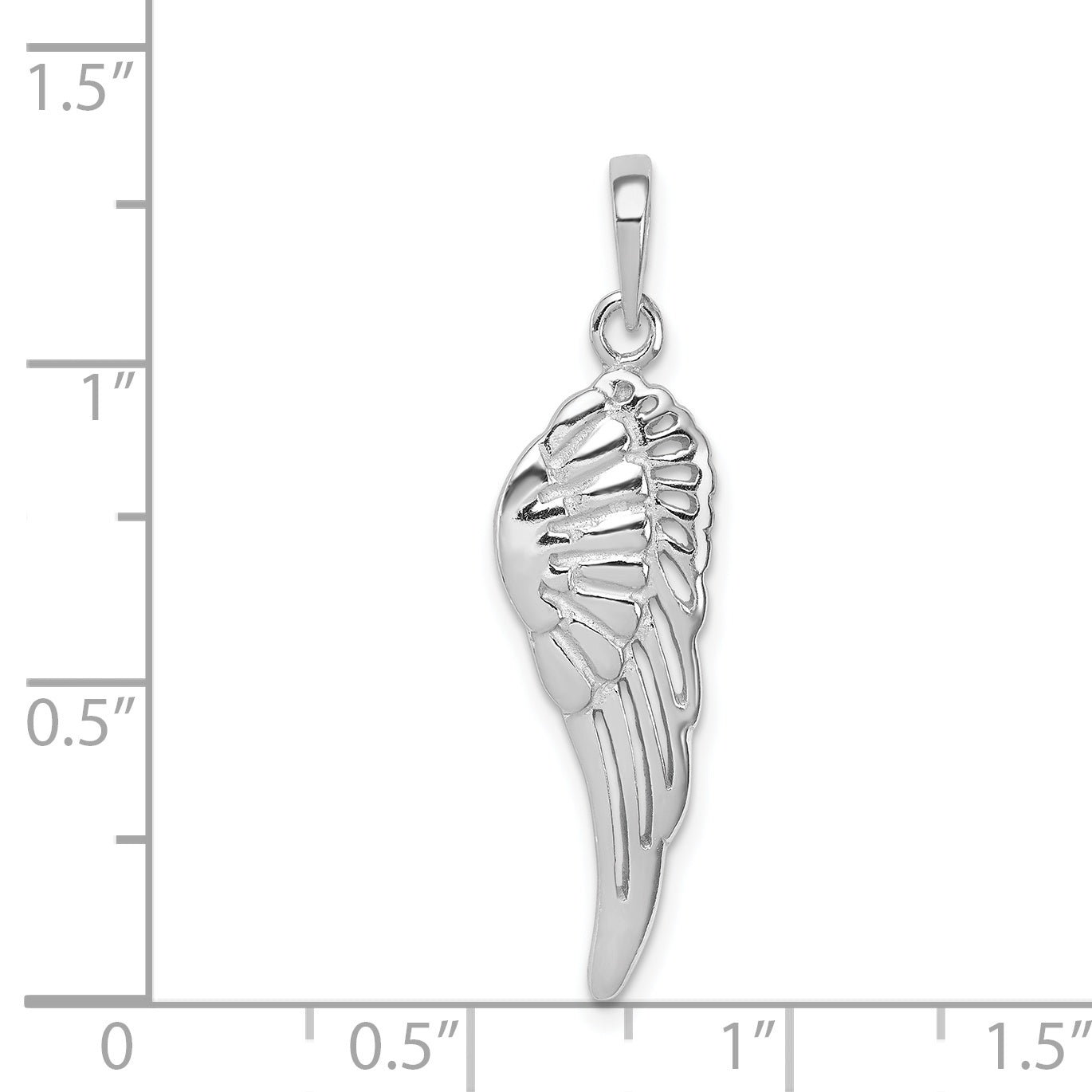 Sterling Silver Rhodium plated Polished/Textured Angel Wing Pendant
