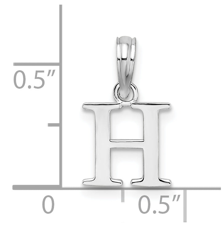 Sterling Silver Rhodium plated Polished Block Initial -H- Pendant