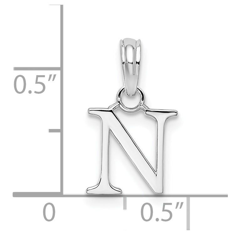 Sterling Silver Rhodium plated Polished Block Initial -N- Pendant