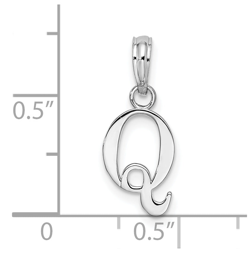 Sterling Silver Rhodium plated Polished Block Initial -Q- Pendant