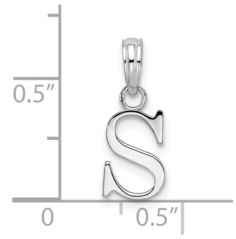 Sterling Silver Rhodium plated Polished Block Initial -S- Pendant