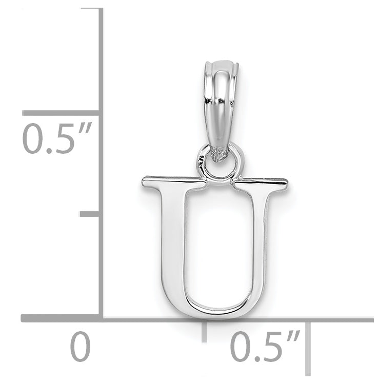 Sterling Silver Rhodium plated Polished Block Initial -U- Pendant