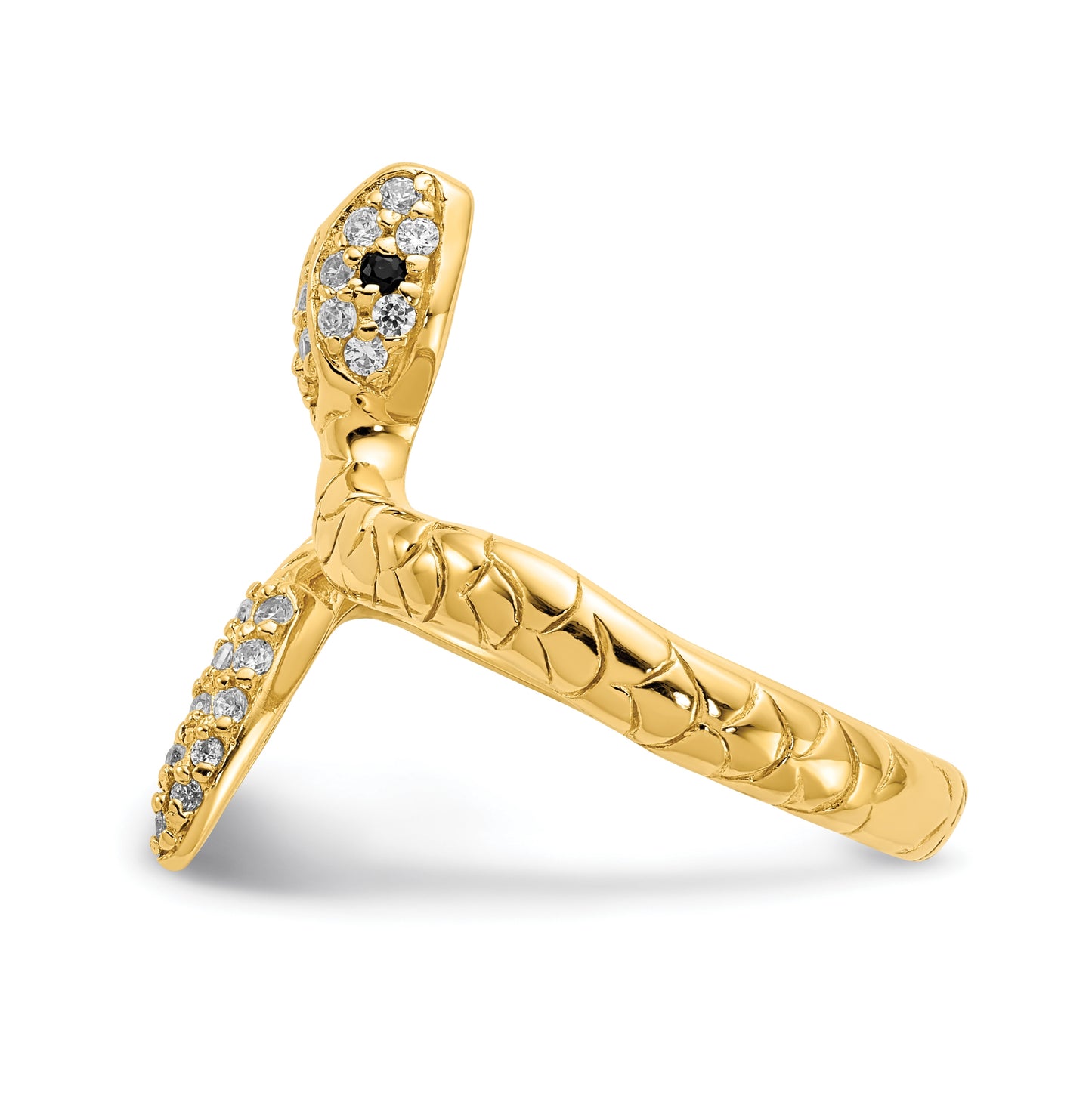 Cheryl M Sterling Silver Gold plated Brilliant-cut Black and White Cubic Zirconia Snake Ring, Size 7