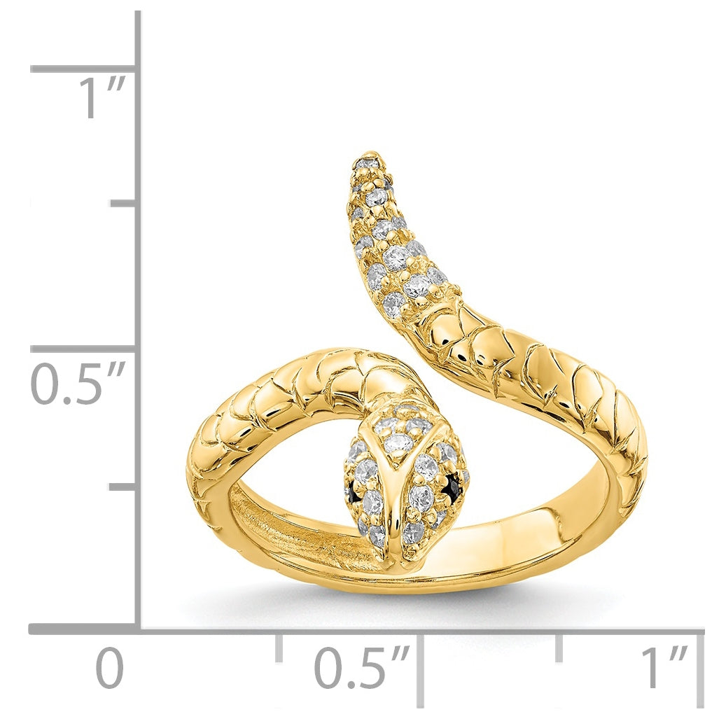 Cheryl M Sterling Silver Gold plated Brilliant-cut Black and White Cubic Zirconia Snake Ring, Size 7