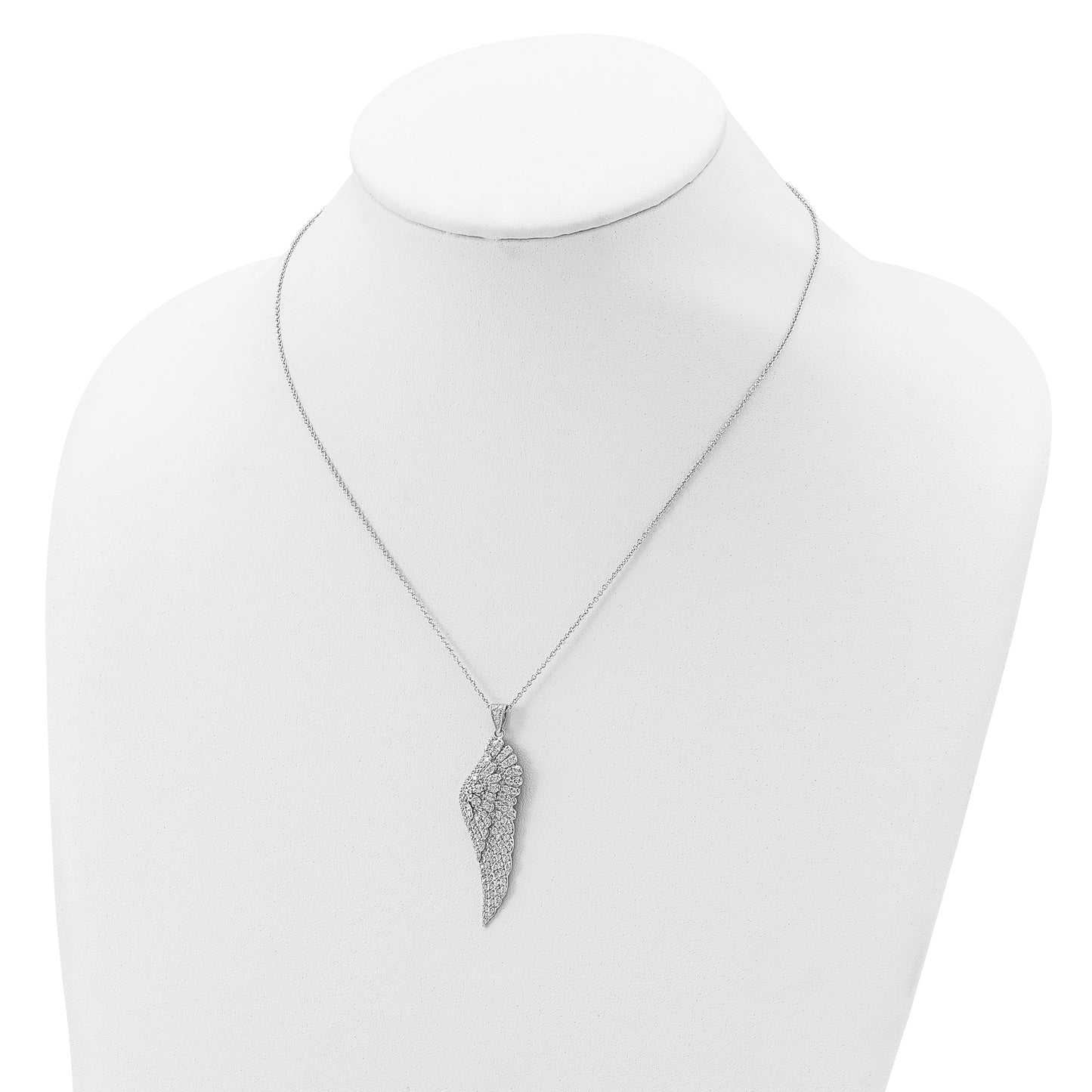 Cheryl M Sterling Silver Rhodium plated Brilliant-cut Cubic Zirconia Angel Wing 18 Inch Necklace