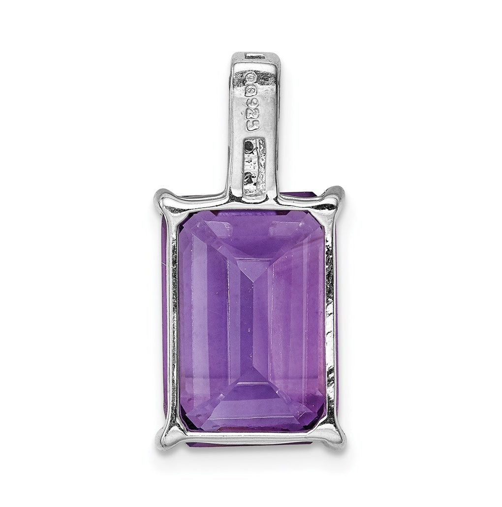 Sterling Silver Rhodium Emerald-cut Amethyst & Diamond Pendant – Elegant Jewelry Gift for Birthday, Anniversary, Engagement, Wedding