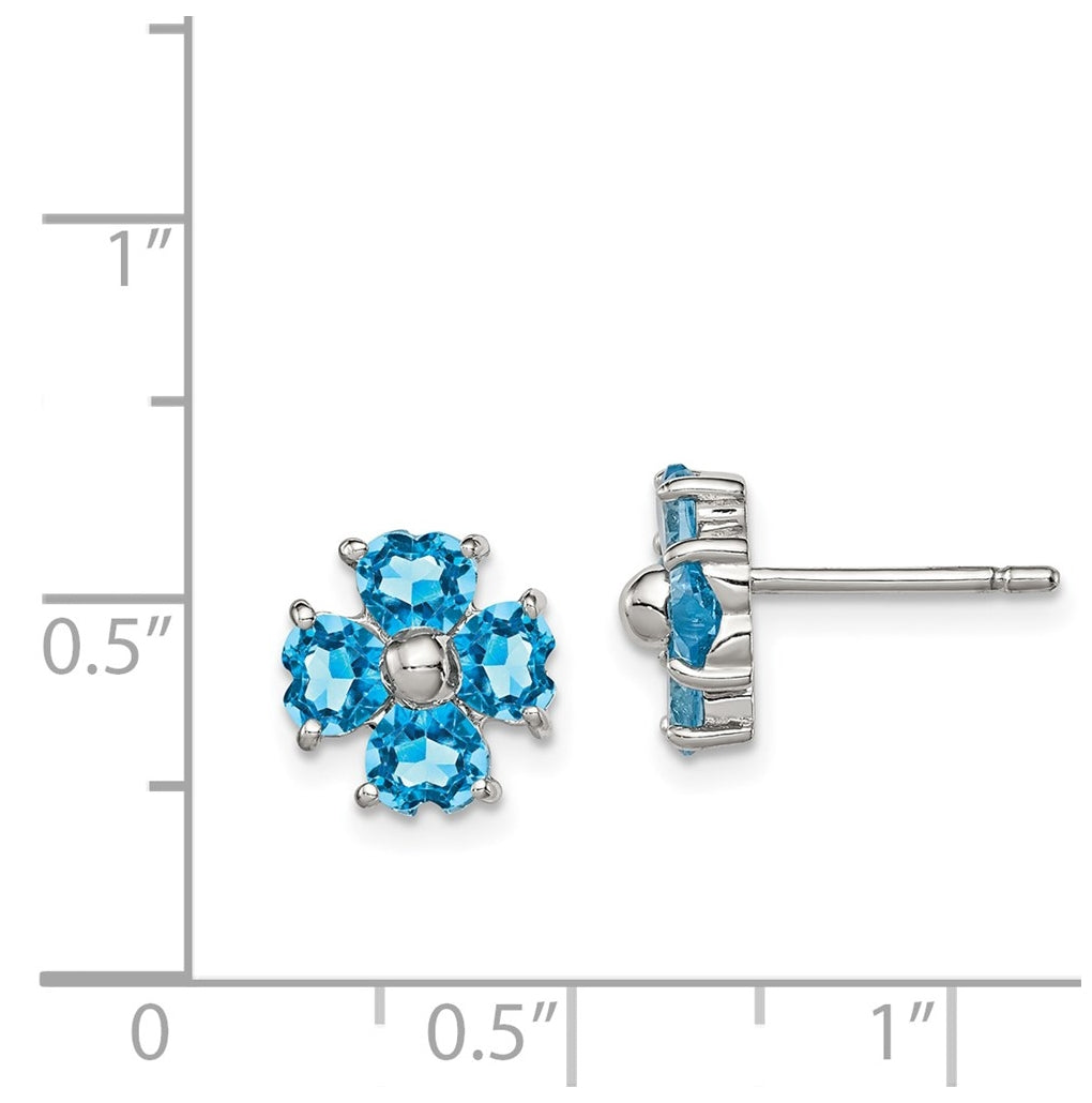 Sterling Silver Rhodium Plated Blue Topaz Flower Post Earrings – Elegant Jewelry Gift for Birthday, Anniversary, Engagement, Wedding