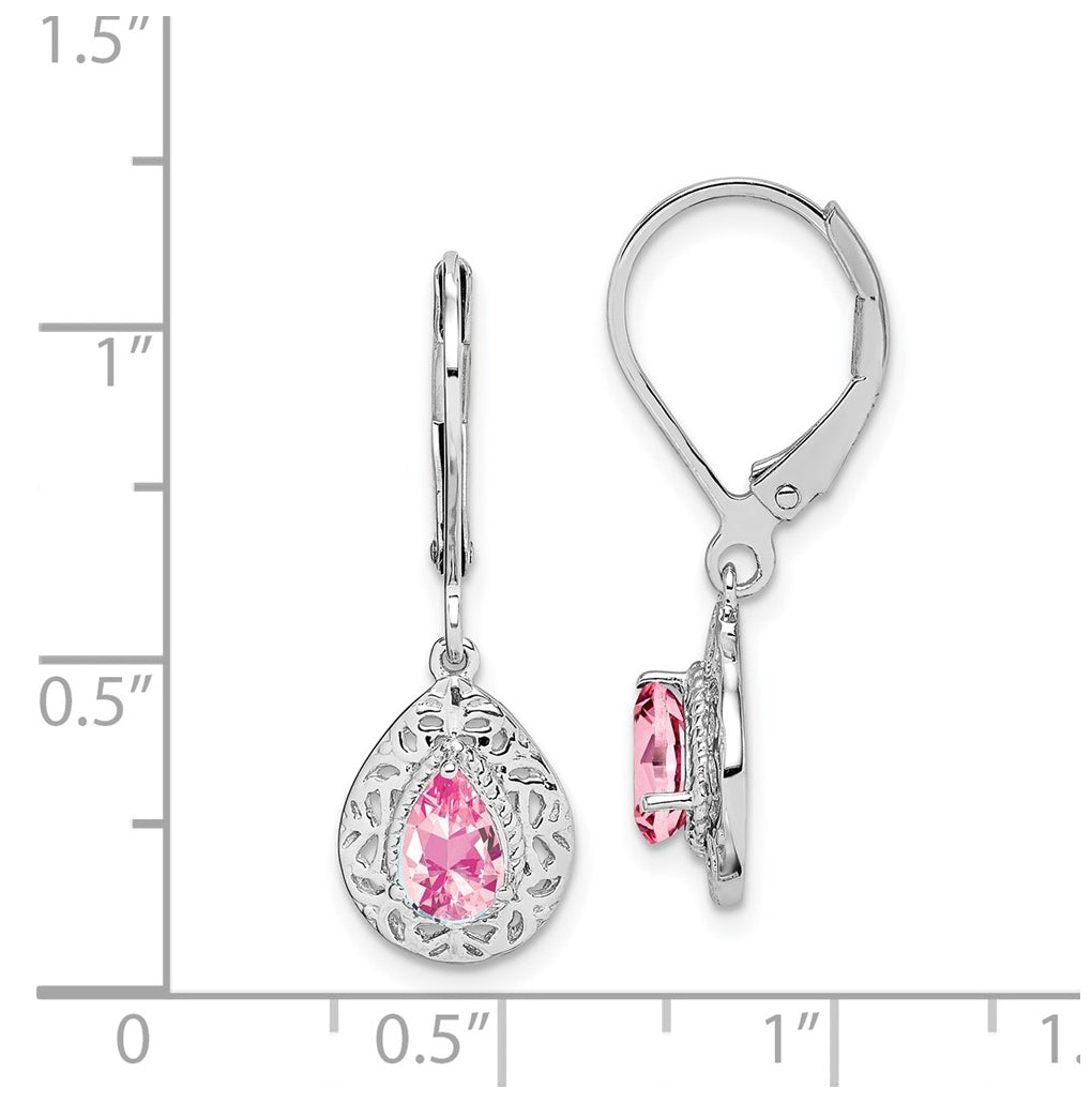 Sterling Silver Rhodium-plated Pink Tourmaline Lever Back Earrings – Elegant Jewelry Gift for Birthday, Anniversary, Engagement, Wedding