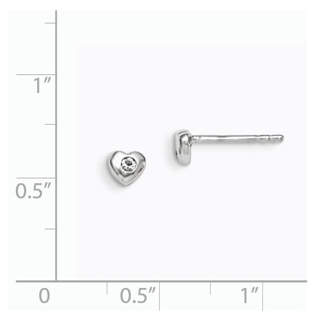 Sterling Silver Madi K Rhodium plated Polished April White Preciosa Crystal Heart Children's Post Earrings
