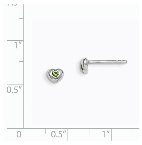 Sterling Silver Madi K Rhodium plated Polished August Light Green Preciosa Crystal Heart Children's Post Earrings