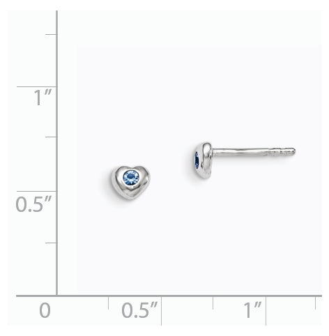 Sterling Silver Madi K Rhodium plated Polished December Blue Preciosa Crystal Heart Children's Post Earrings