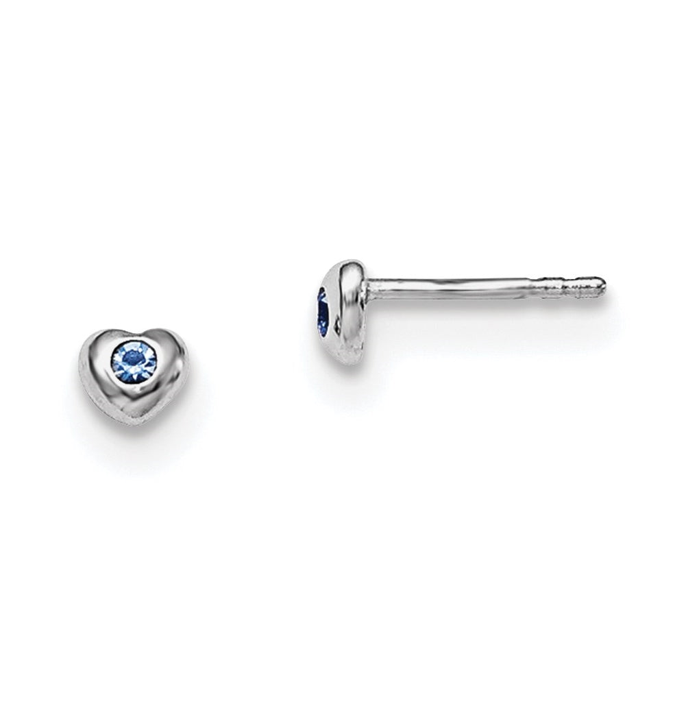 Sterling Silver Madi K Rhodium plated Polished December Blue Preciosa Crystal Heart Children's Post Earrings