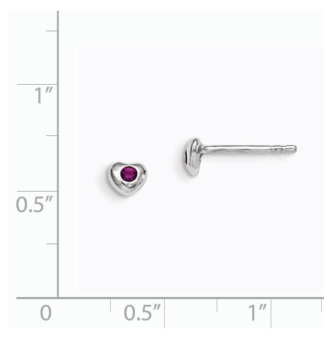 Sterling Silver Madi K Rhodium plated Polished February Purple Preciosa Crystal Heart Children's Post Earrings