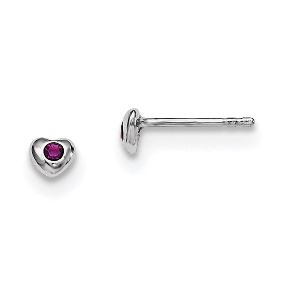 Sterling Silver Madi K Rhodium plated Polished February Purple Preciosa Crystal Heart Children's Post Earrings