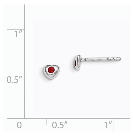 Sterling Silver Madi K Rhodium plated Polished January Red Preciosa Crystal Heart Children's Post Earrings