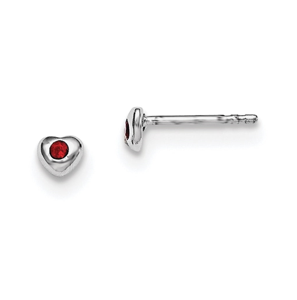 Sterling Silver Madi K Rhodium plated Polished January Red Preciosa Crystal Heart Children's Post Earrings