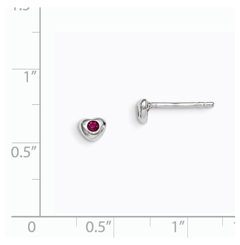 Sterling Silver Madi K Rhodium plated Polished July Red Preciosa Crystal Heart Children's Post Earrings