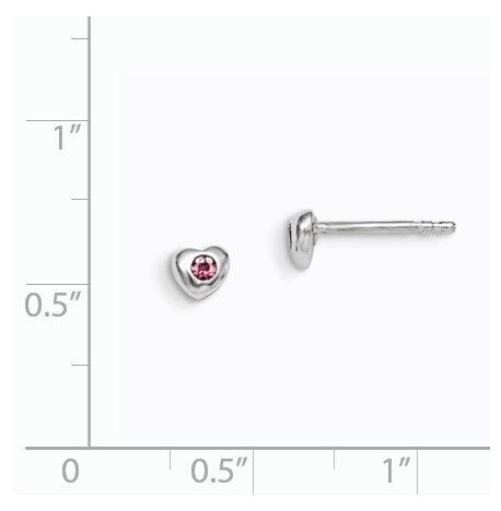 Sterling Silver Madi K Rhodium plated Polished June Pink Preciosa Crystal Heart Children's Post Earrings