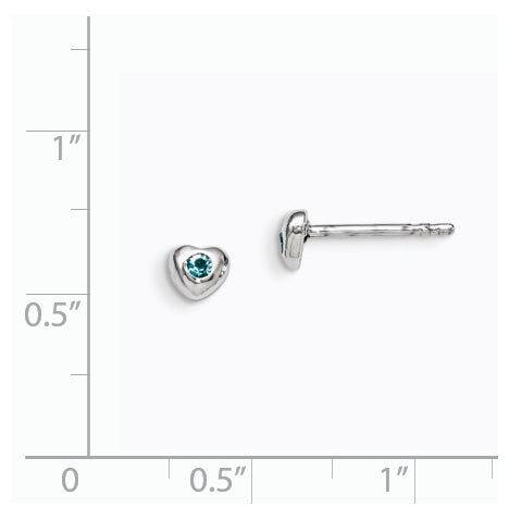 Sterling Silver Madi K Rhodium plated Polished March Light Blue Preciosa Crystal Heart Children's Post Earrings