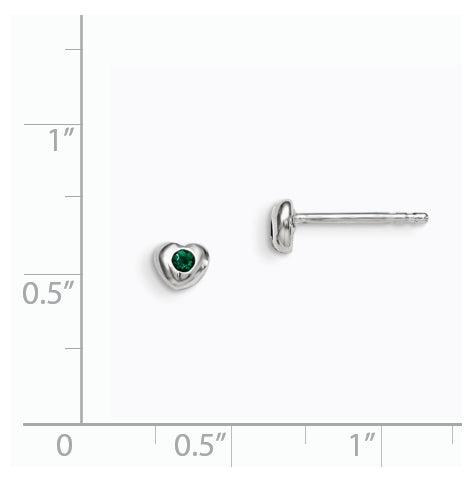 Sterling Silver Madi K Rhodium plated Polished May Green Preciosa Crystal Heart Children's Post Earrings