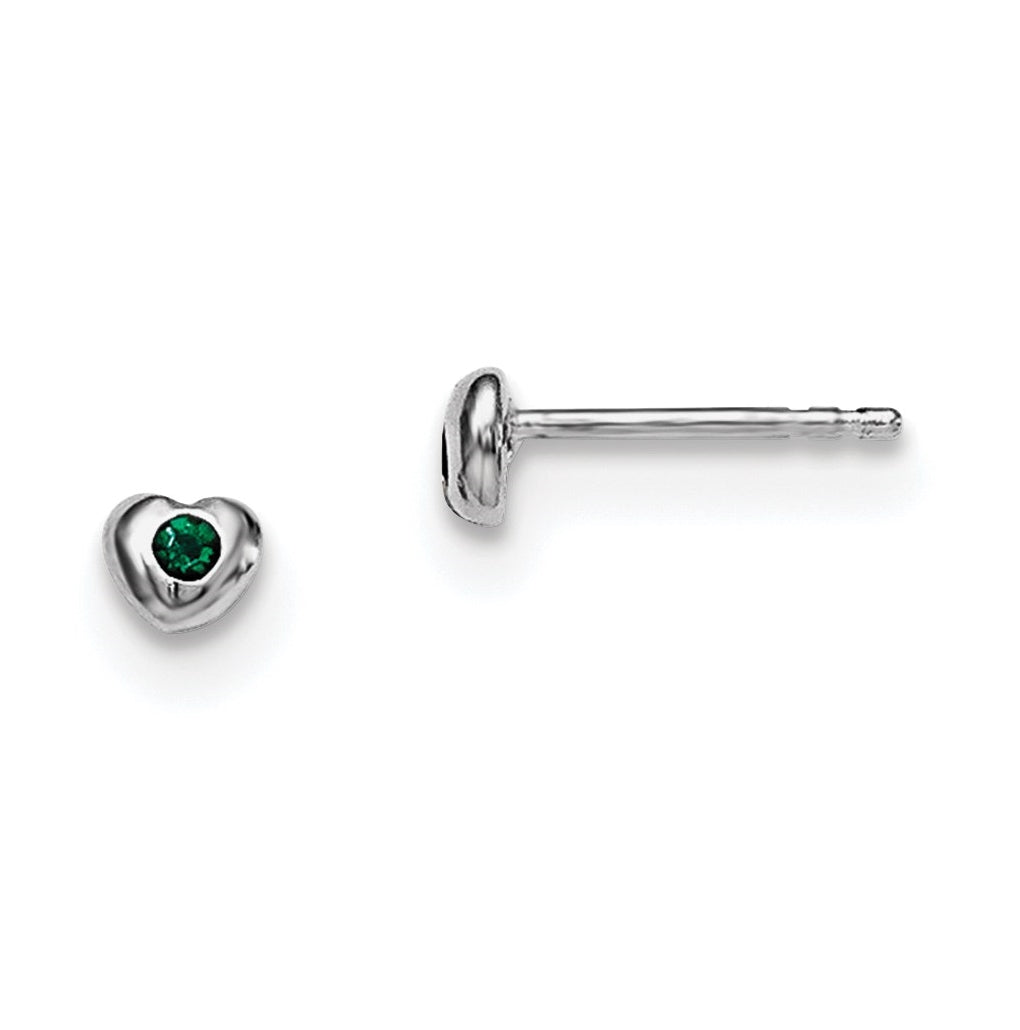 Sterling Silver Madi K Rhodium plated Polished May Green Preciosa Crystal Heart Children's Post Earrings