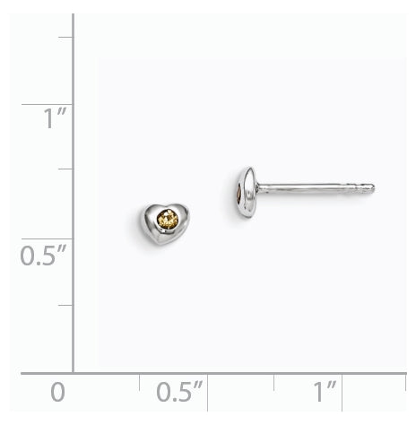 Sterling Silver Madi K Rhodium plated Polished November Yellow Preciosa Crystal Heart Children's Post Earrings