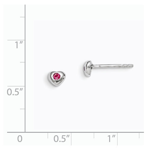 Sterling Silver Madi K Rhodium plated Polished October Pink Preciosa Crystal Heart Children's Post Earrings