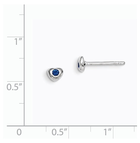 Sterling Silver Madi K Rhodium plated Polished September Blue Preciosa Crystal Heart Children's Post Earrings