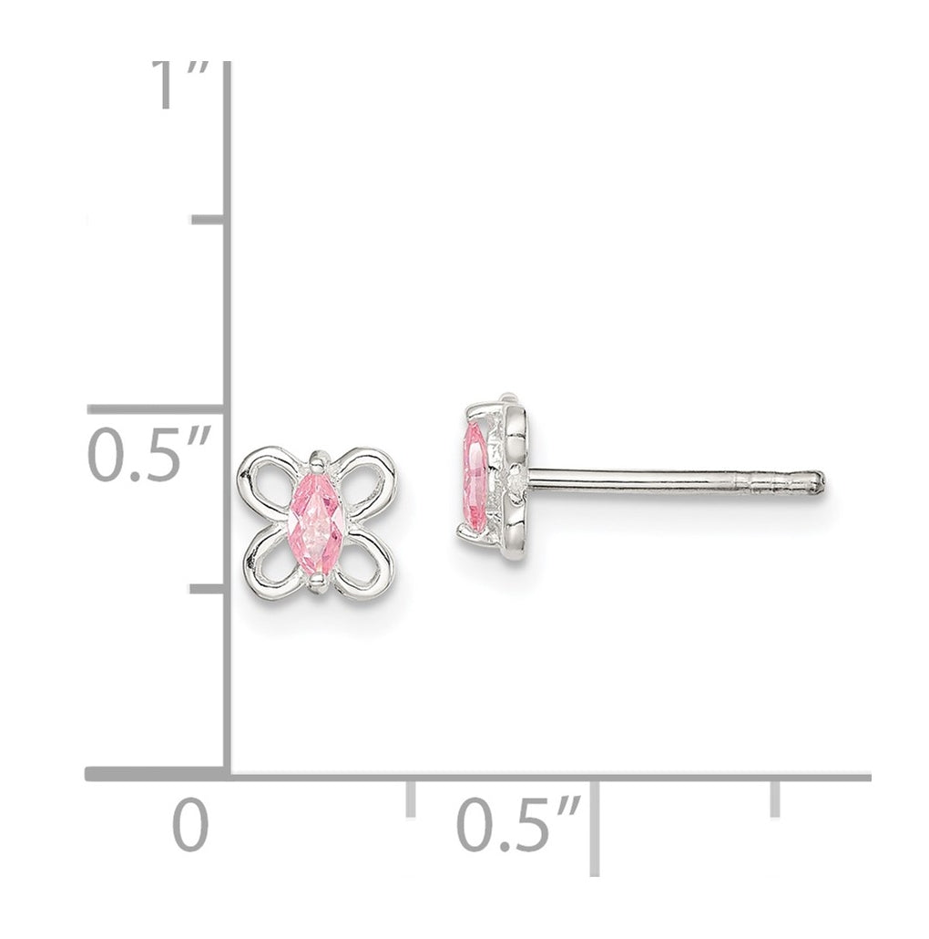 Sterling Silver Polished Pink Cubic Zirconia Butterfly Children's Post Earrings