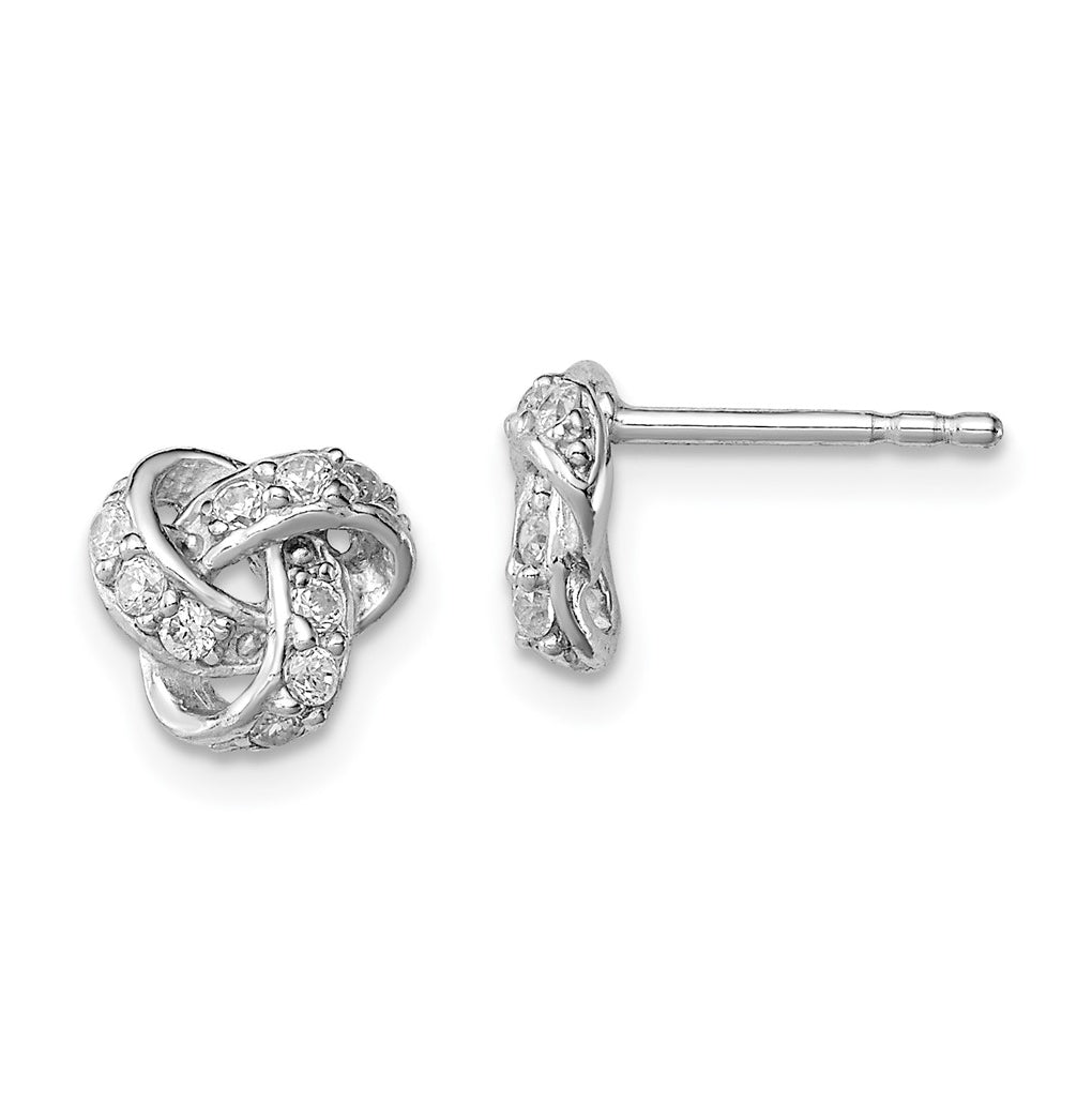 Sterling Silver Rhodium-plated Polished Cubic Zirconia Love Knot Post Earrings – Elegant Jewelry Gift for Birthday, Anniversary, Engagement, Wedding