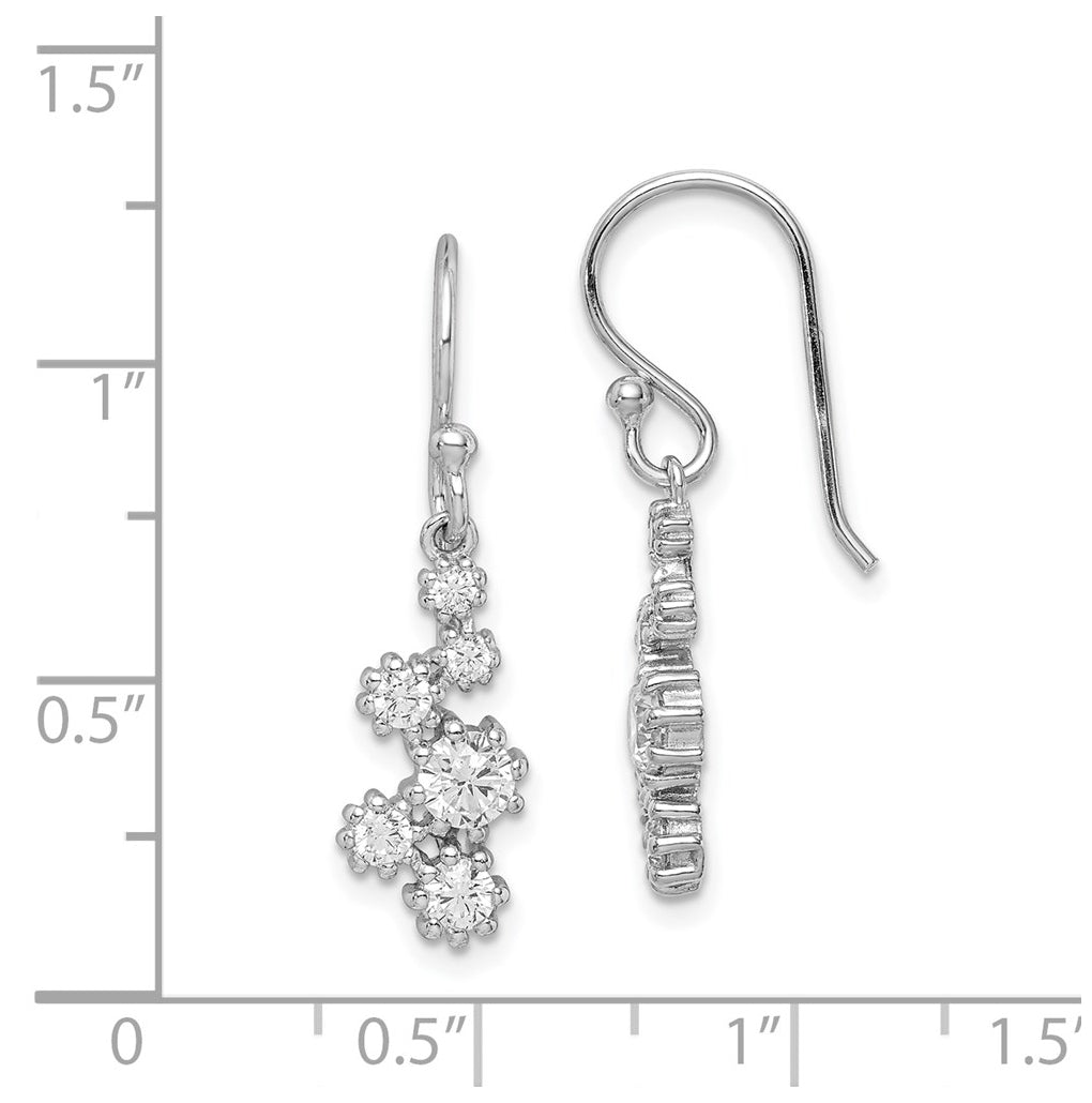 Sterling Silver Rhodium-plated Polished Cubic Zirconia Journey Dangle Earrings – Elegant Jewelry Gift for Birthday, Anniversary, Engagement, Wedding