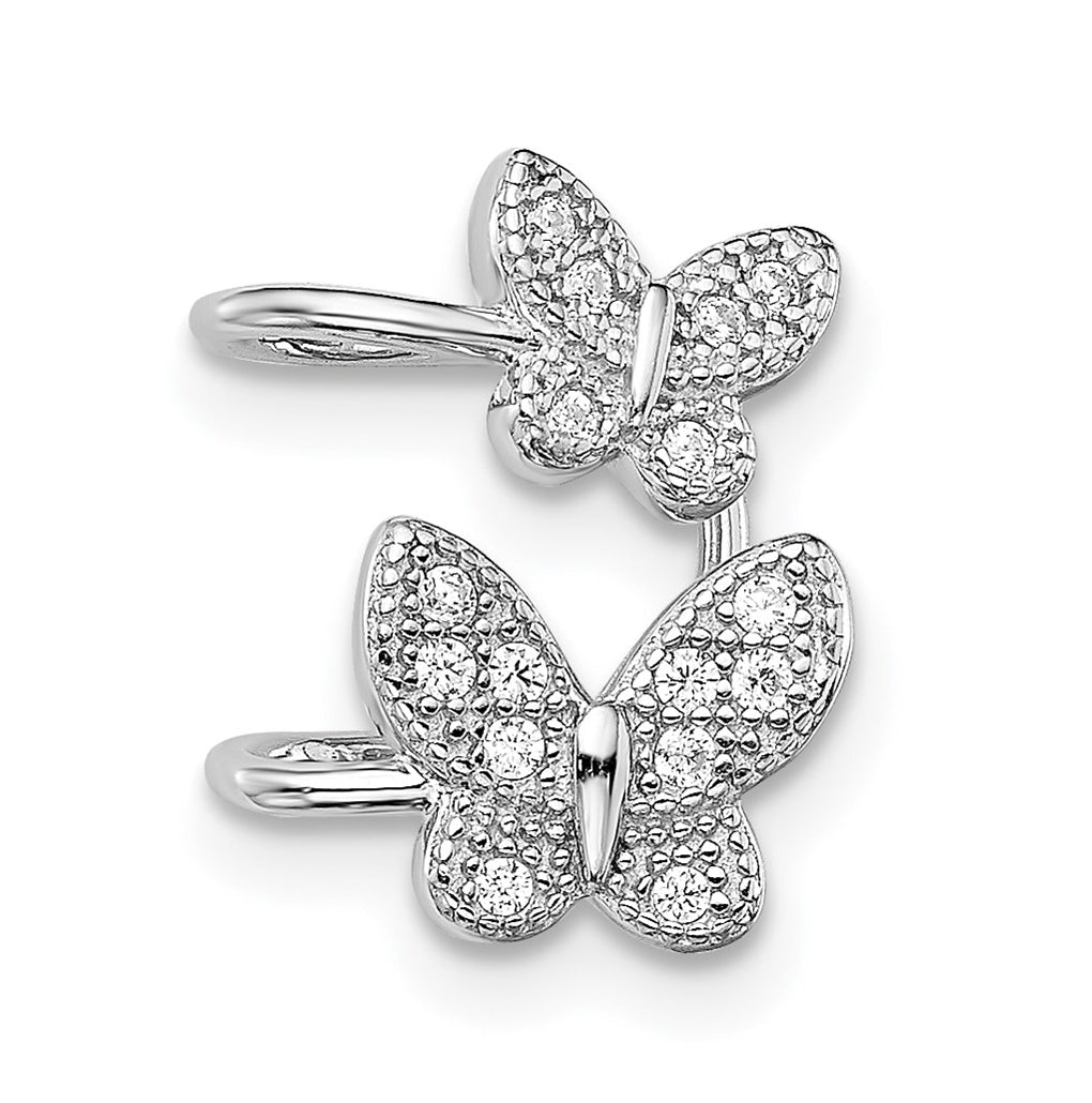 Sterling Silver Rhodium-plated Cubic Zirconia Double Butterfly Right Cuff Earring – Elegant Jewelry Gift for Birthday, Anniversary, Engagement, Wedding