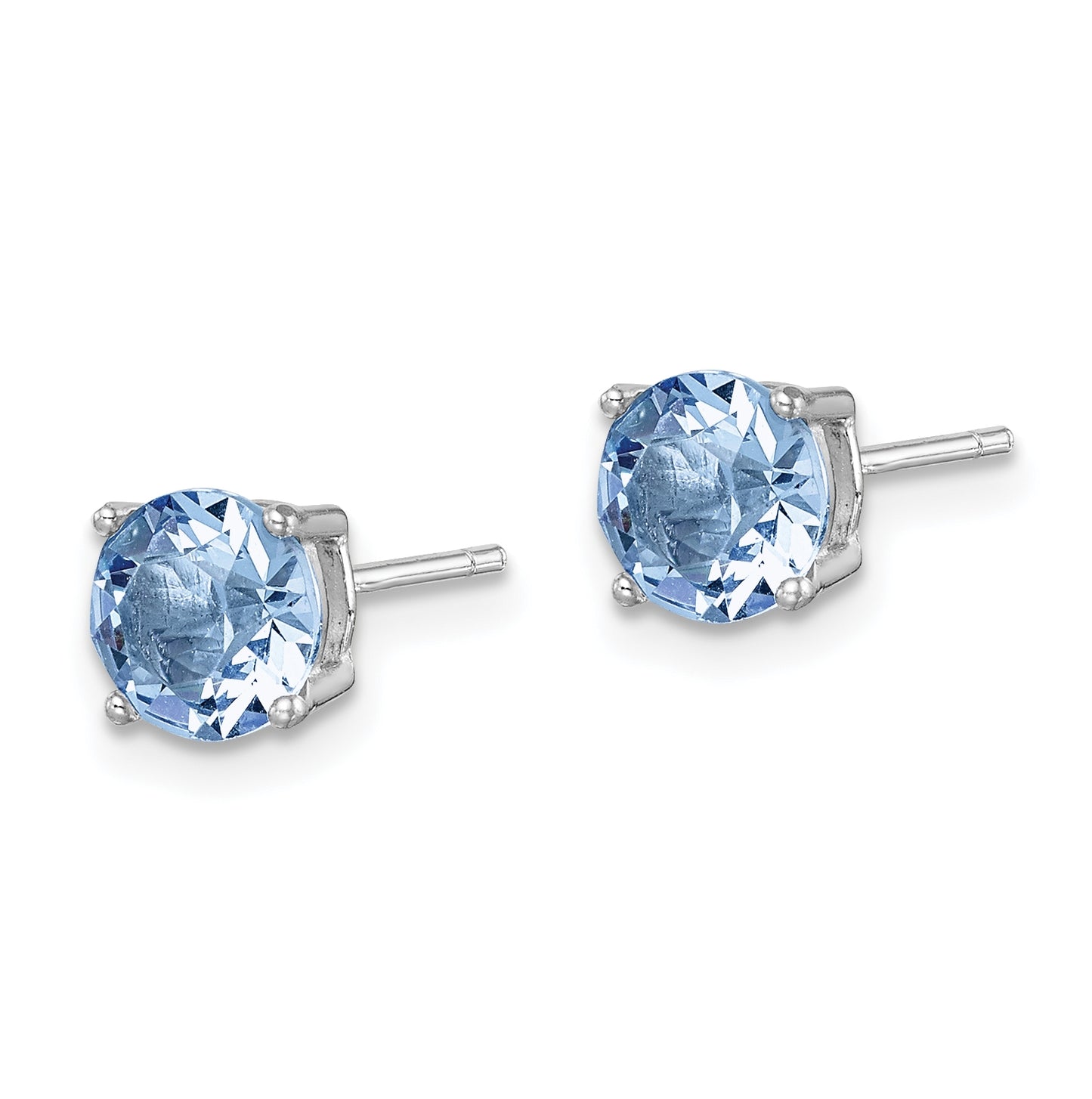 Sterling Silver Rhodium Plated Light Blue Crystal Birthstone Earrings