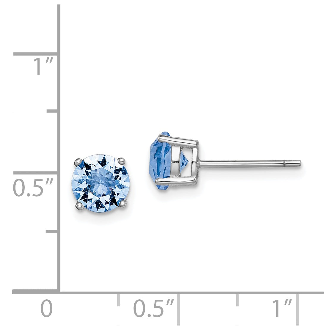 Sterling Silver Rhodium Plated Light Blue Crystal Birthstone Earrings