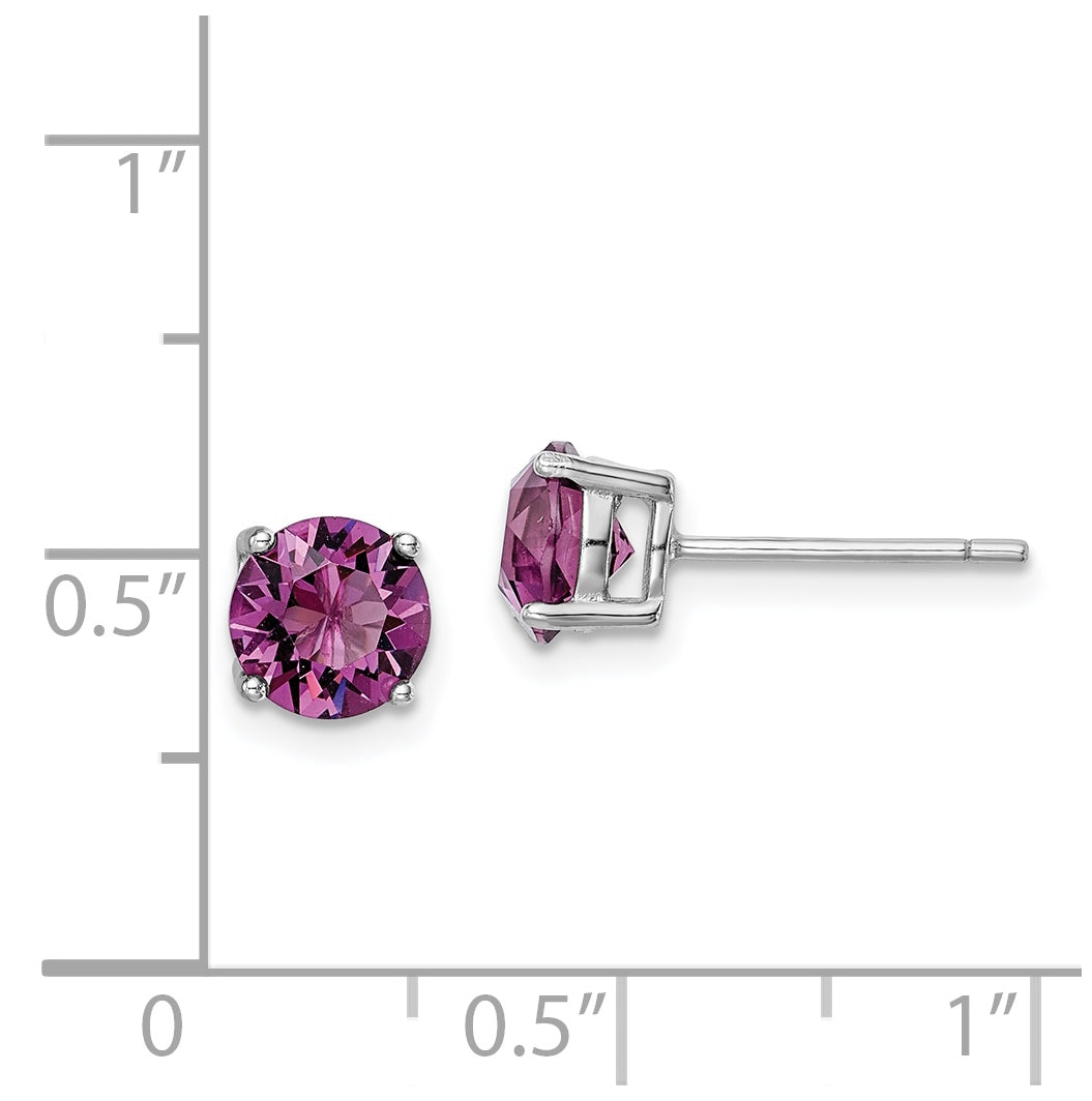 Sterling Silver Rhodium Plated Purple Crystal Birthstone Earrings