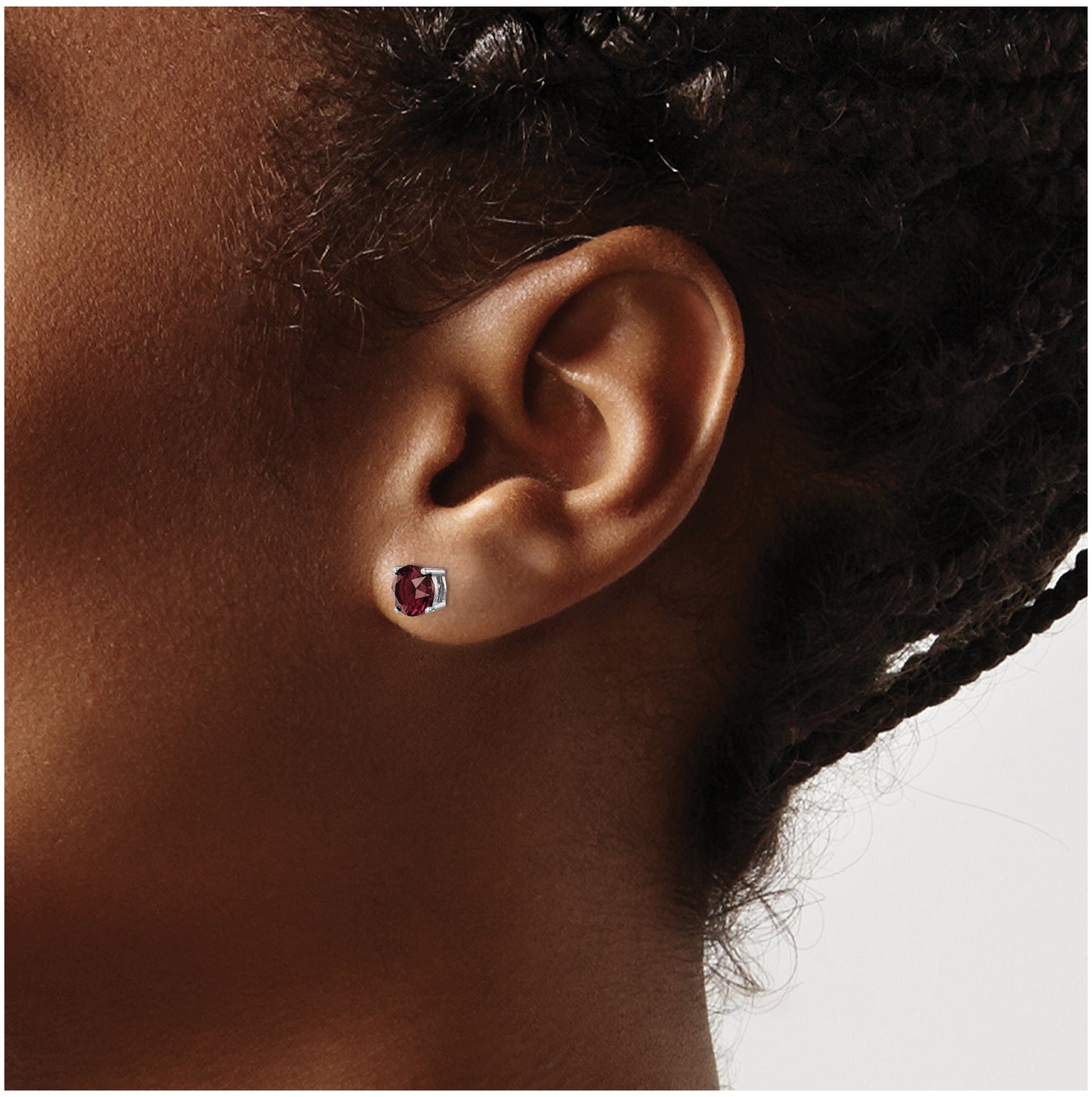 Sterling Silver Rhodium Plated Burgundy Crystal Birthstone Earrings