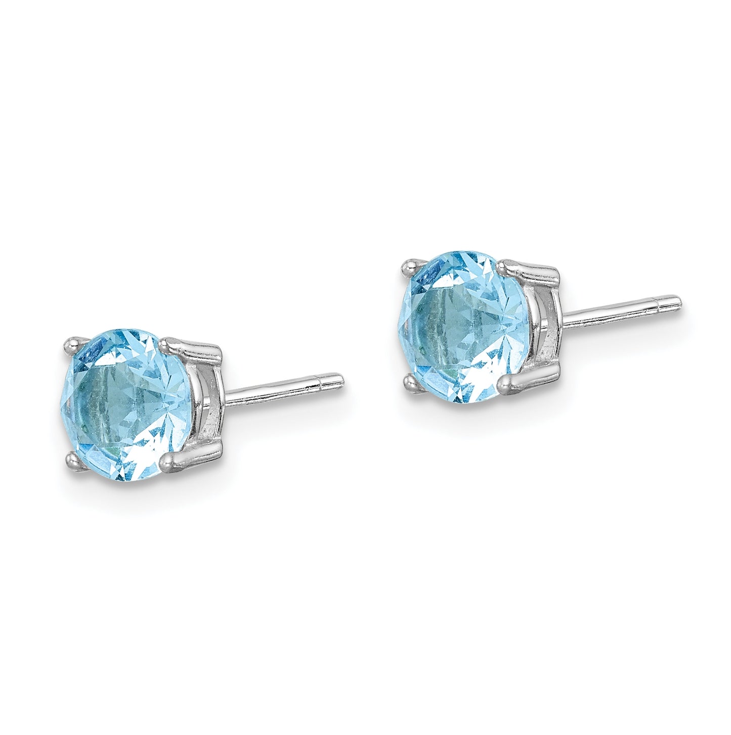 Sterling Silver Rhodium Plated Aqua Blue Crystal Birthstone Earrings