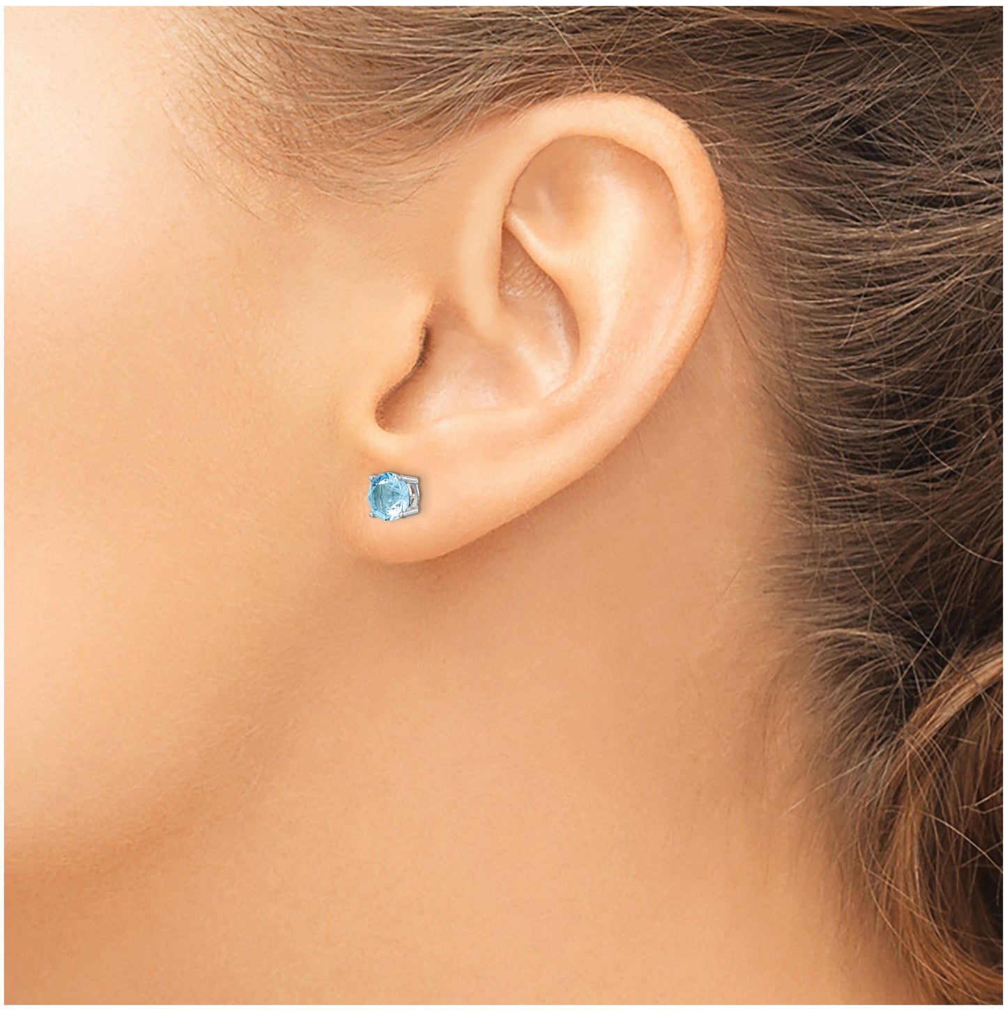 Sterling Silver Rhodium Plated Aqua Blue Crystal Birthstone Earrings
